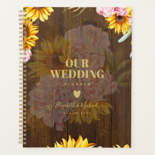 Custom Rustic Sunflowers Pink Roses Wedding Planner