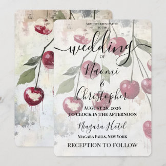Custom Rustic Vintage Cascading Cherries Wedding Invitation