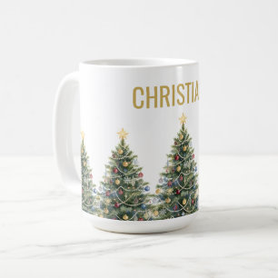 Custom Rustic Watercolor Christmas Tree Holidays Coffee Mug
