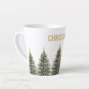 Custom Rustic Watercolor Christmas Tree Holidays Latte Mug
