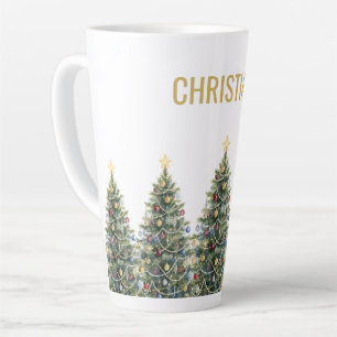 Custom Rustic Watercolor Christmas Tree Holidays Latte Mug