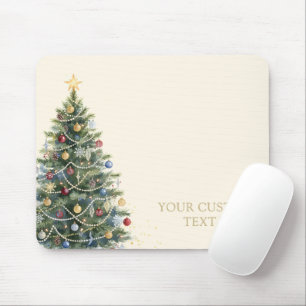 Custom Rustic Watercolor Christmas Tree Holidays Mouse Pad