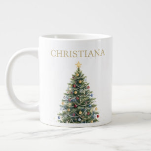 Custom Rustic Watercolor Christmas Xmas Holidays Large Coffee Mug