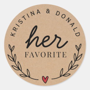 Custom Rustic Wedding Favour Her Favourite Kraft Classic Round Sticker
