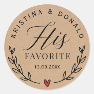 Custom Rustic Wedding Favour His Favourite Kraft C Classic Round Sticker