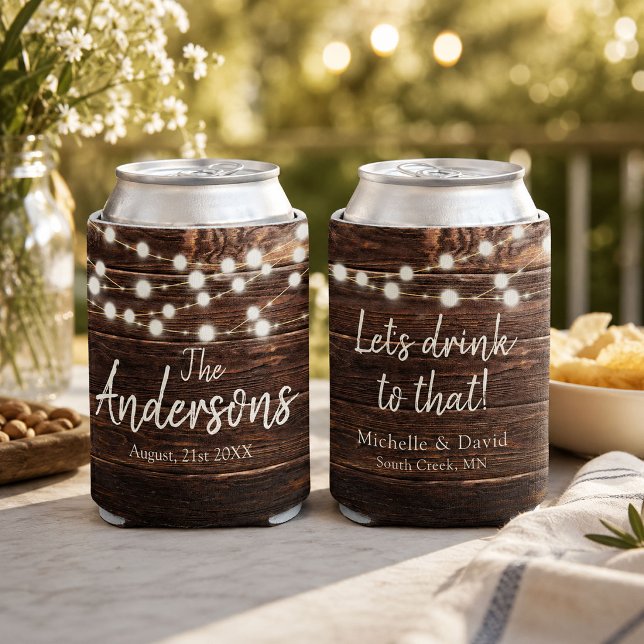 Custom Rustic Wedding Party Favour Barn Wood Light Can Cooler (Creator Uploaded)