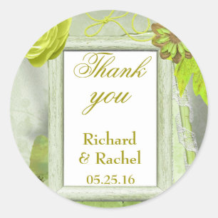 Custom Rustic Wedding Thank you Green Classic Round Sticker