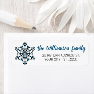 Custom Rustic White Blue Tartan Checks Snowflakes Return Address Label