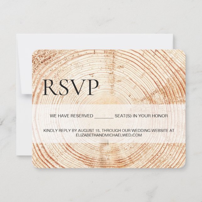 Custom Rustic Wood Grain RSVP reserved Seating Card (Front)