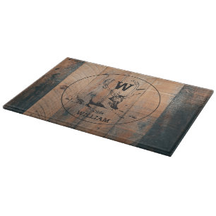 Custom Rustic Wood Texture & Deer Monogram Cutting Board