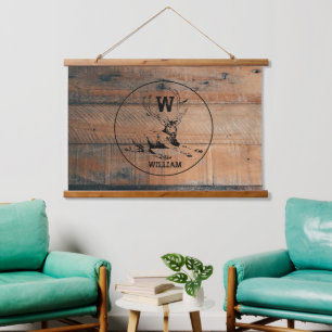 Custom Rustic Wood Texture & Deer Monogram Hanging Tapestry