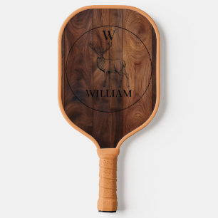 Custom Rustic Wood Texture & Deer Monogram Pickleball Paddle
