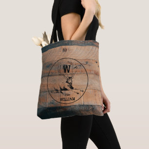 Custom Rustic Wood Texture & Deer Monogram Tote Bag
