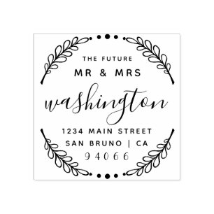 Custom Rustic Wreath   The Future Mr & Mrs Address Rubber Stamp