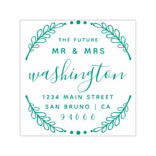 Custom Rustic Wreath The Future Mr & Mrs Address Self-inking Stamp