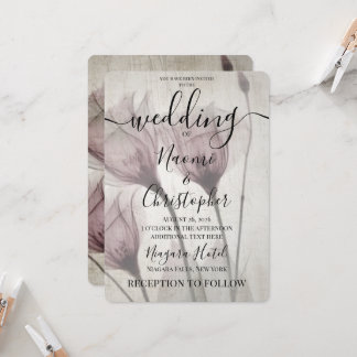 Custom Rustic X-Ray Sepia Pink Flowers Wedding Invitation