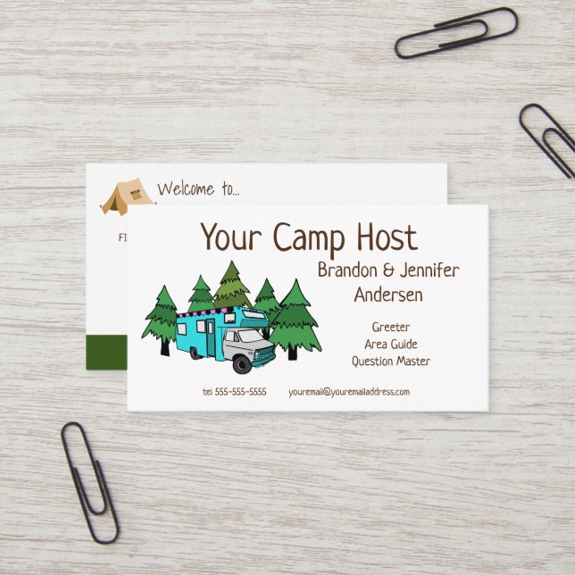 Custom RV Camp Host | Camping Business Card (Front/Back In Situ)