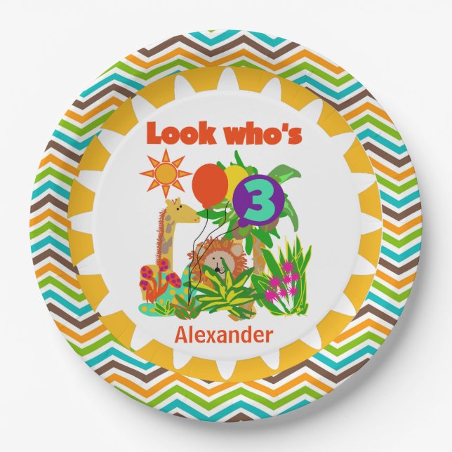 Custom Safari 3rd Happy Birthday Paper Plates (Front)