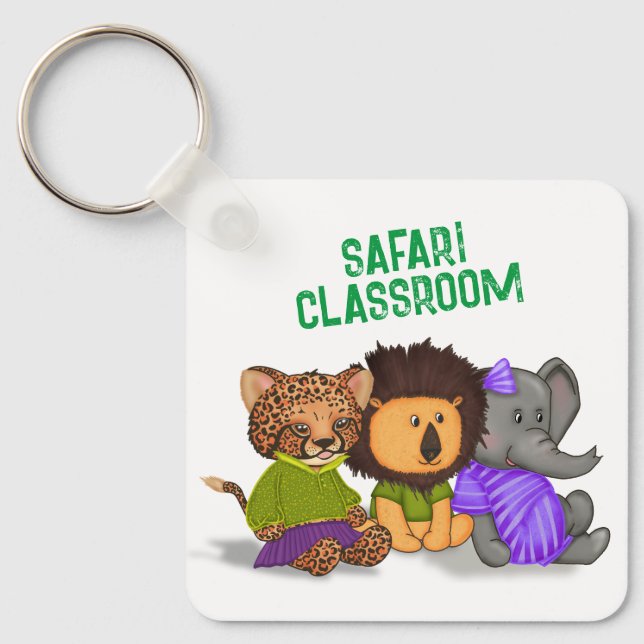 Custom Safari Classroom Cheetah Lion Elephant Key Ring (Front)