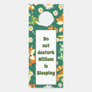 Custom safari jungle pattern baby raccoons green door hanger