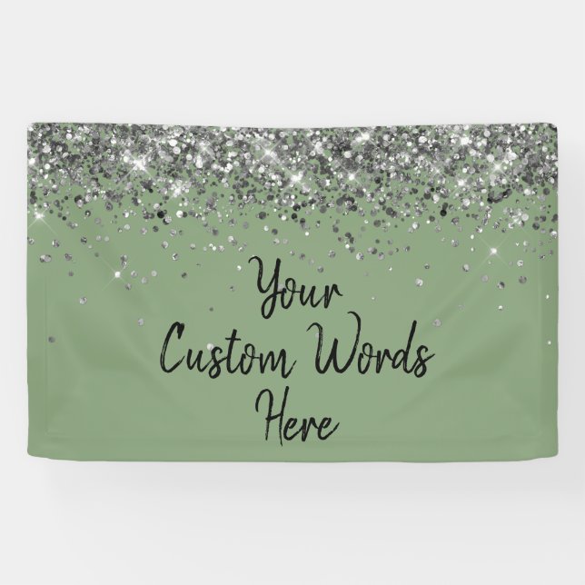 Custom Sage and Silver Birthday Party Photo Booth Banner (Horizontal)