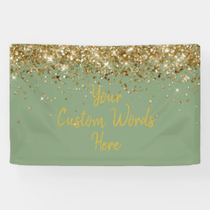 Custom Sage Gold Green Birthday Party Photo Booth Banner