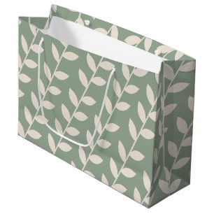 Custom Sage Green 70s Retro Leaf Pattern  Large Gift Bag