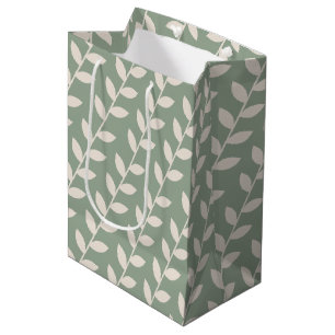 Custom Sage Green 70s Retro Leaf Pattern  Medium Gift Bag
