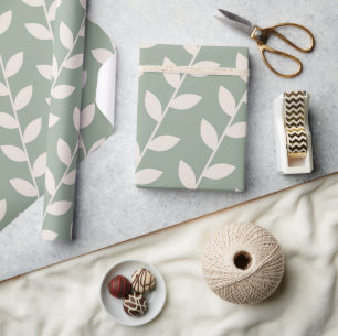 Custom Sage Green 70s Retro Leaf Pattern  Wrapping Paper