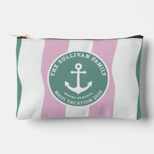 Custom Sage Green Anchor Family Vacation Badge Accessory Pouch