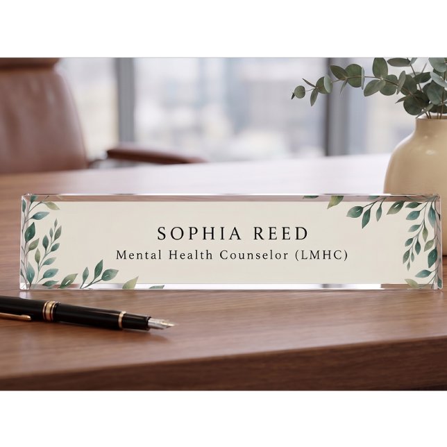 Custom Sage Green Botanical Therapist Office Decor Nameplate (Creator Uploaded)