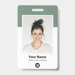 Custom Sage Green Employee Large Photo Logo Name ID Badge