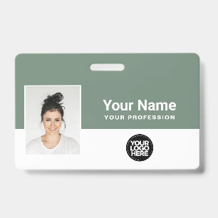 Custom Sage Green Employee Logo Name Lanyard Badge ID Badge