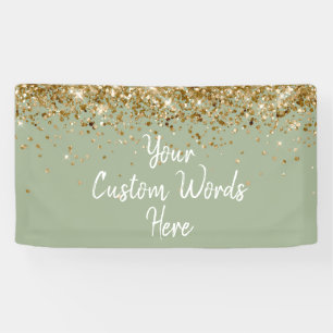 Custom Sage Green Gold Birthday Party Photo Booth Banner