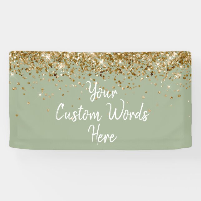 Custom Sage Green Gold Birthday Party Photo Booth Banner (Horizontal)