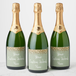 Custom Sage Green Gold Your Text Here Personalised Sparkling Wine Label