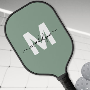 Custom Sage Green Modern Name Monogram Pickleball Paddle