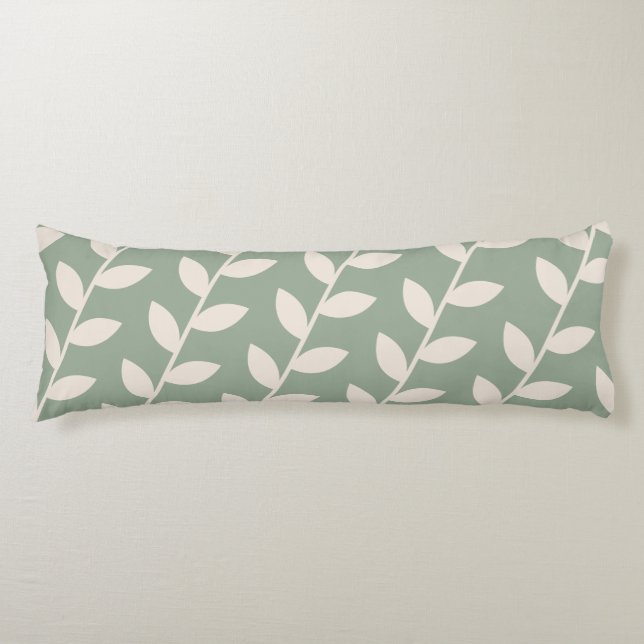 Custom Sage Green Retro Leaf Pattern  Body Cushion (Front)