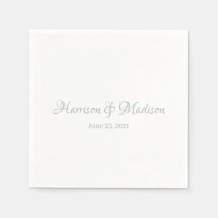 Custom sage green Script Couple Name Date Wedding Napkin