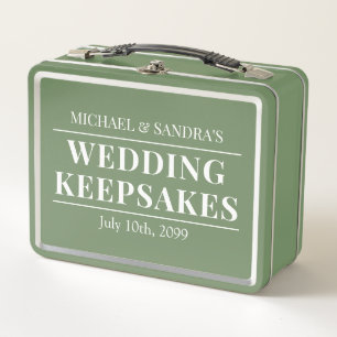 Custom Sage Green Wedding Keepsakes Metallic Box