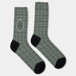 Custom Sage Grey Greek Key Monogram Gift Socks