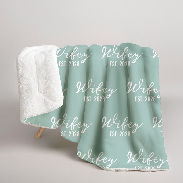 Custom Sage Sherpa Blanket for Wifey & Hubby Gift (custom newlywed sherpa for bride and groom, mr & mrs blanket gift for her, wifey & hubby cozy gift,)
