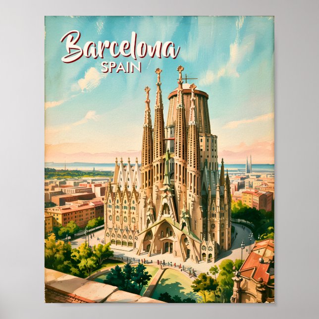 Custom Sagrada Familia Barcelona Travel Watercolor Poster (Front)