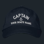 Custom sailing captains embroidered hat<br><div class="desc">Easily personalize this nautical themed sailing captains cap with an anchor motif with your sail or motor boats name, or change the text for another crew member. Click customize to adjust the text size, color or style of embroidery font to match other color of the hat. Visit the CUSTOMTHREADS STORE...</div>