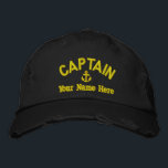 Custom sailing captains embroidered hat<br><div class="desc">Personalise this nautical themed sailing captains cap with an embroidered anchor motif with your sail or motor boats name, or change the text for another crew member. Click customise to adjust the text size, colour or style of embroidery font to match other colour of the hat. Visit the CUSTOMTHREADS STORE...</div>