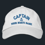 Custom sailing captains embroidered hat<br><div class="desc">Easily personalise this nautical themed sailing captains cap with an anchor motif with your sail or motor boats name, or change the text for another crew member. Click customise to adjust the text size, colour or style of embroidery font to match other colour of the hat. Visit the CUSTOMTHREADS STORE...</div>