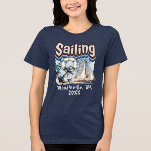Custom Sailing Lover Sailor Location Date Name Tri-Blend Shirt
