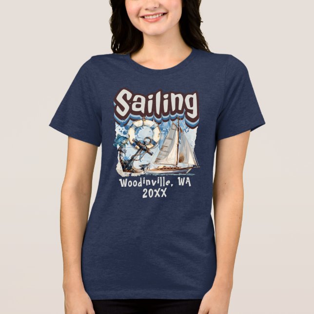 Custom Sailing Lover Sailor Location Date Name Tri-Blend Shirt (Front)
