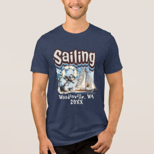 Custom Sailing Lover Sailor Location Date Name Tri-Blend Shirt