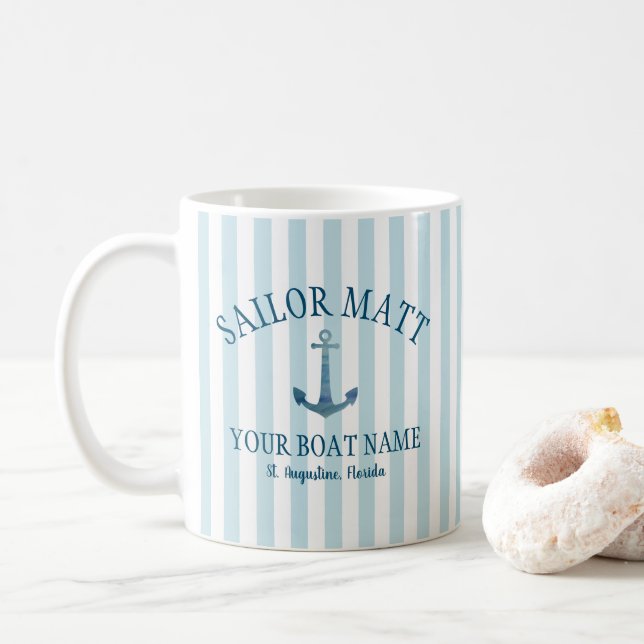 Custom Sailor Name Florida Anchor Coffee Mug (With Donut)